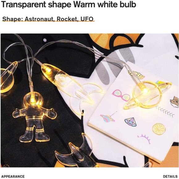 20LED Children's Room LED StringLight Astronaut Spaceship Rocket Pendant Holiday - Picture 5 of 6